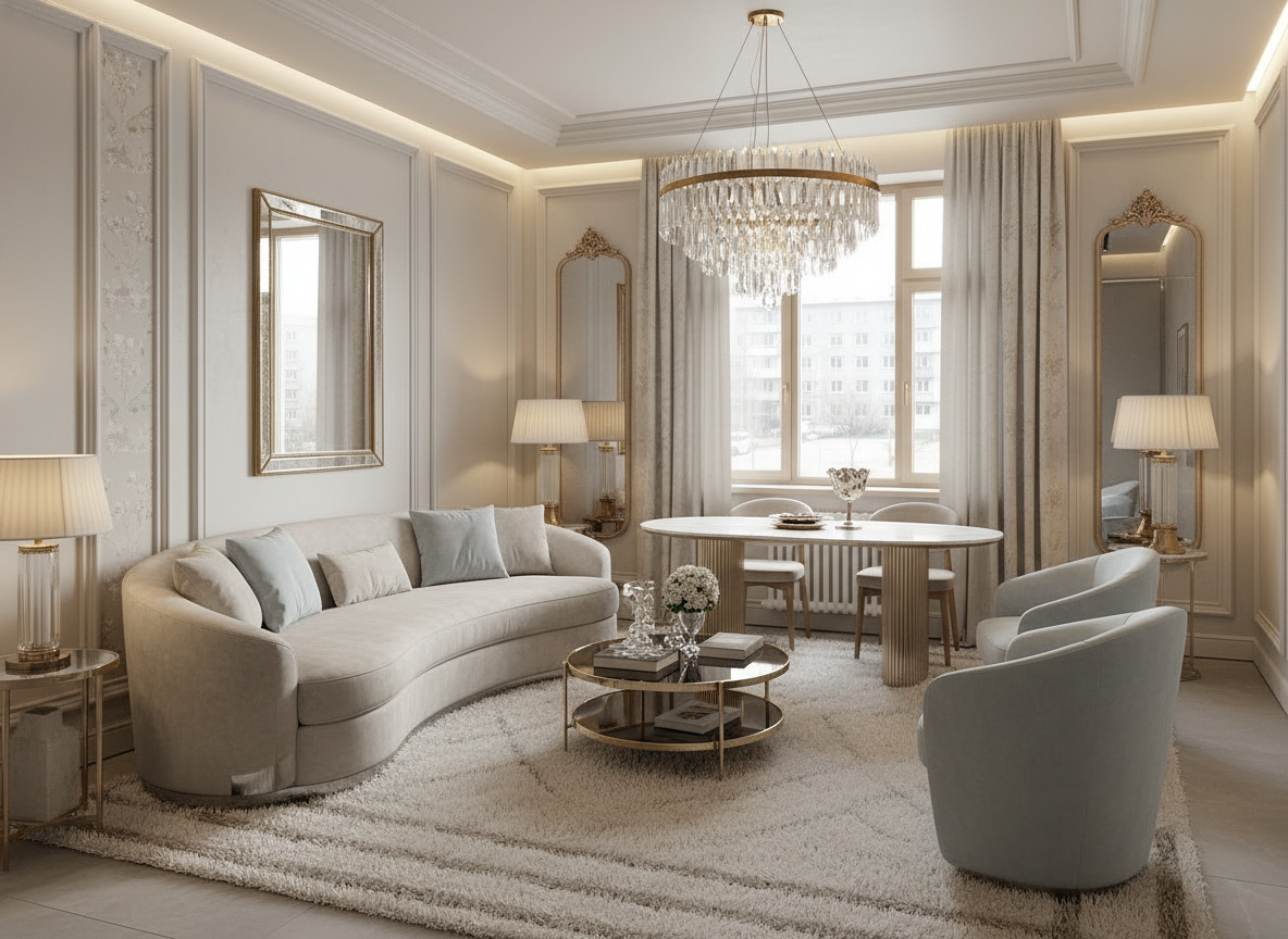 Дизайн гостиной в стиле Неоклассика — пример интерьера от нейросети RoomGPT