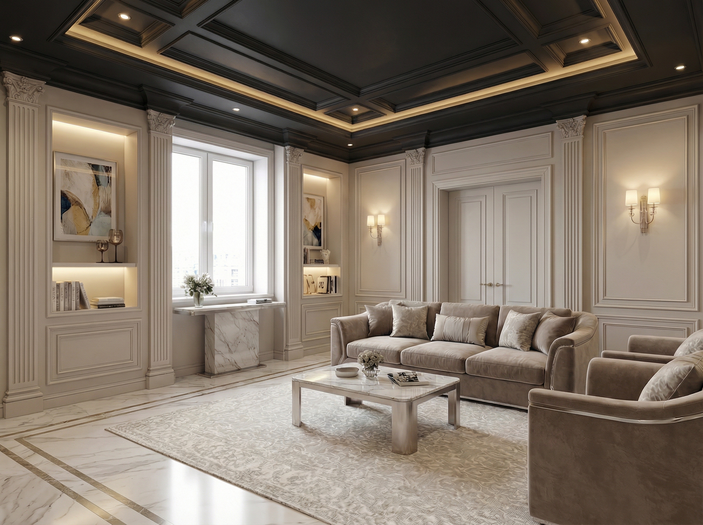 Дизайн гостиной в стиле Классика — пример интерьера от нейросети RoomGPT