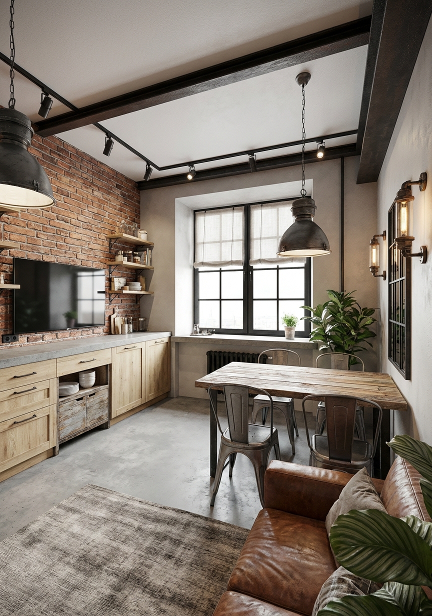 Дизайн гостиной в стиле Лофт — пример интерьера от нейросети RoomGPT