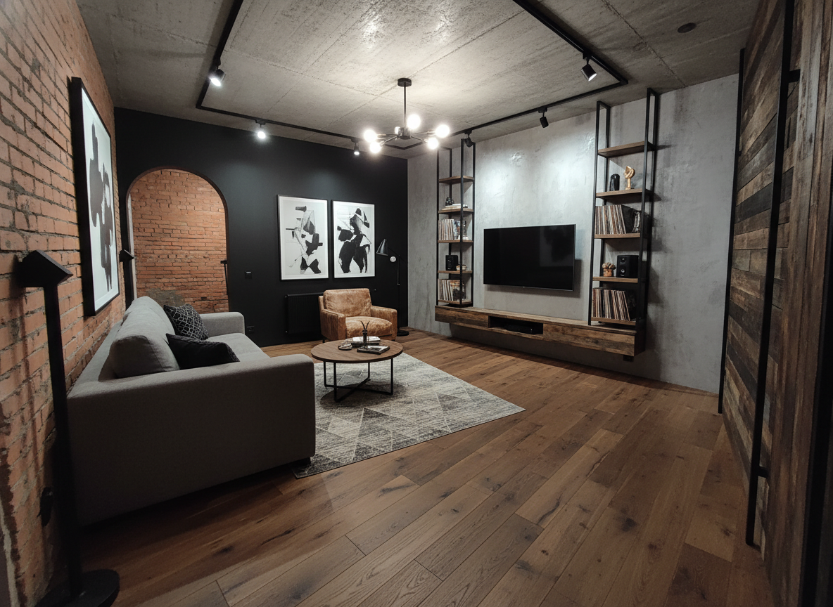 Дизайн гостиной в стиле Лофт — пример интерьера от нейросети RoomGPT