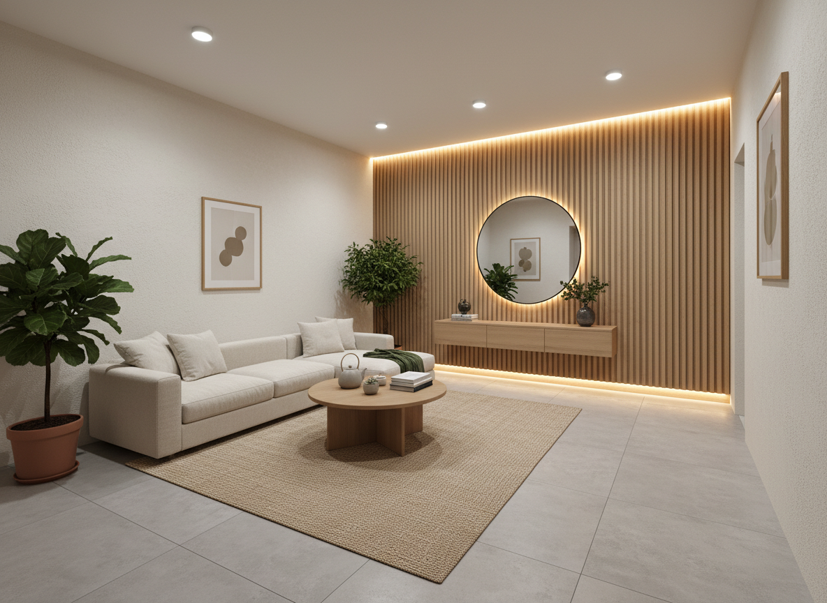 Дизайн гостиной в стиле Japandi — фото интерьера от нейросети RoomGPT