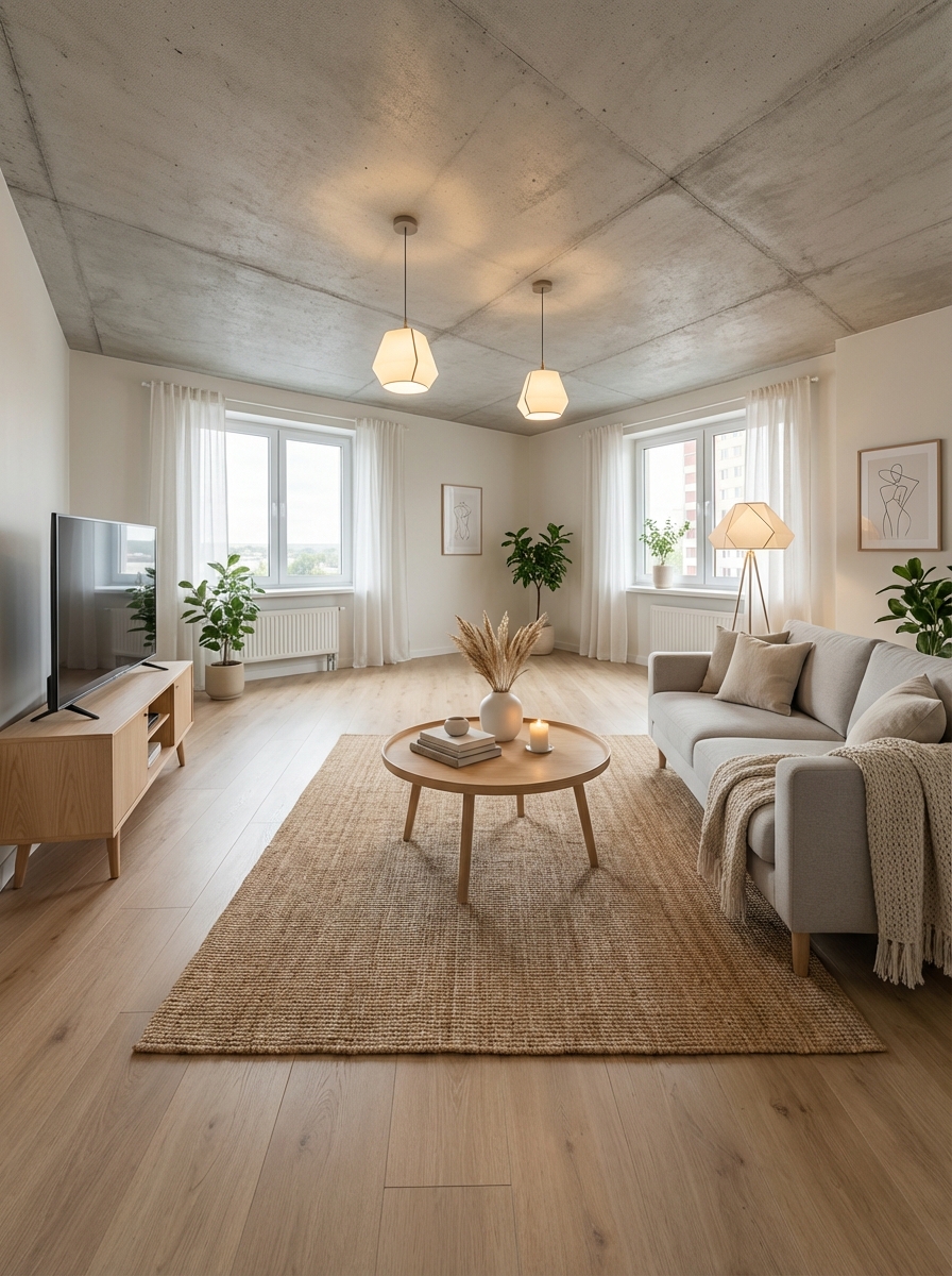 Дизайн гостиной в стиле Хюгге — пример интерьера от нейросети RoomGPT