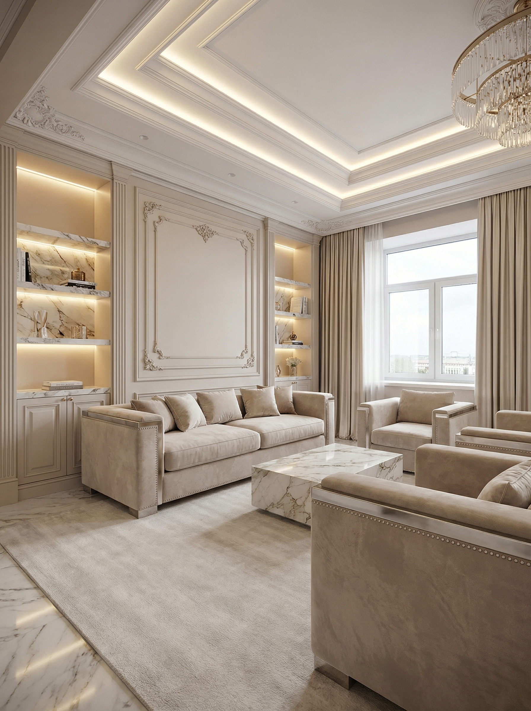 Дизайн гостиной в стиле Классика — пример интерьера от нейросети RoomGPT