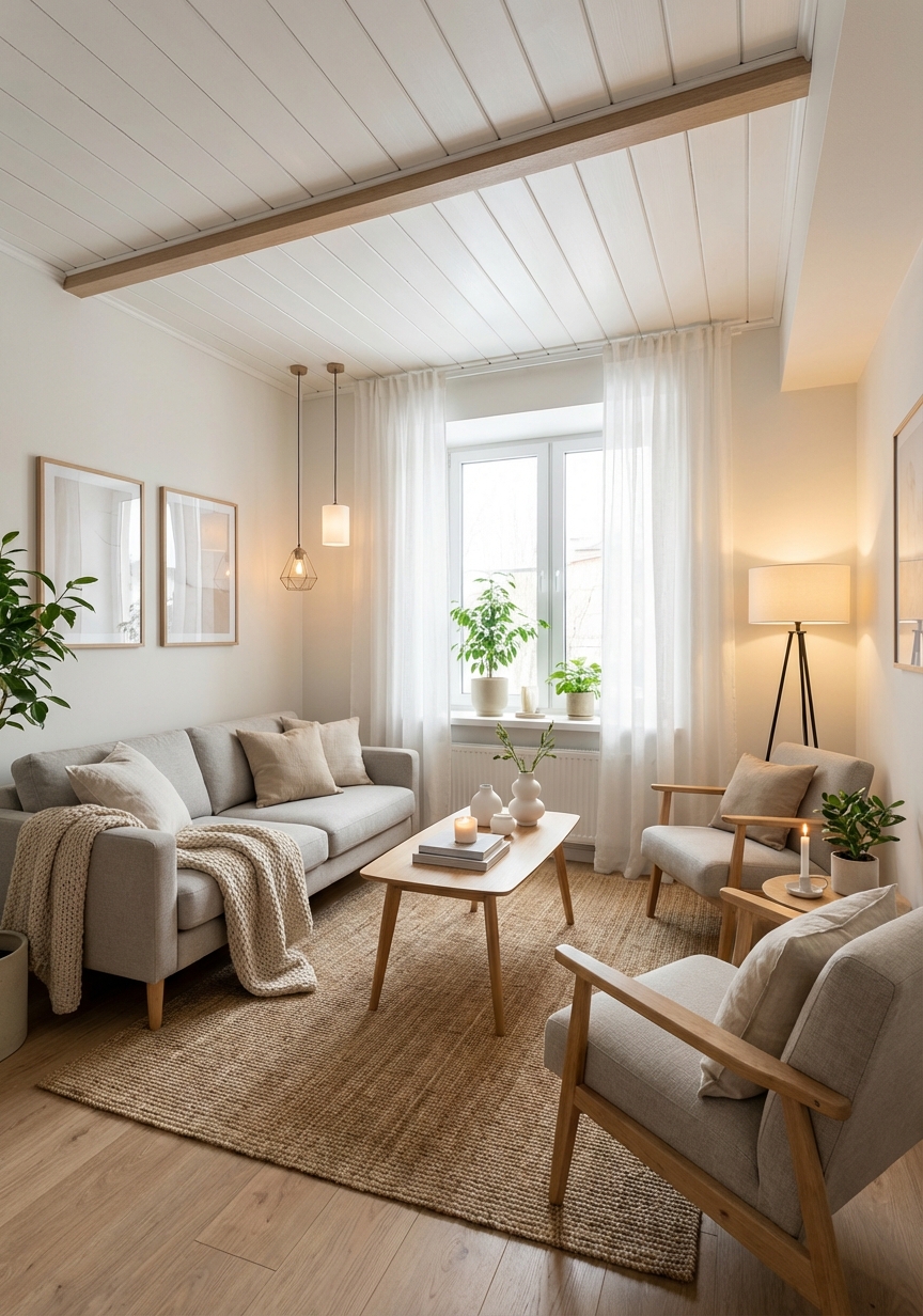 Дизайн гостиной в стиле Хюгге — пример интерьера от нейросети RoomGPT