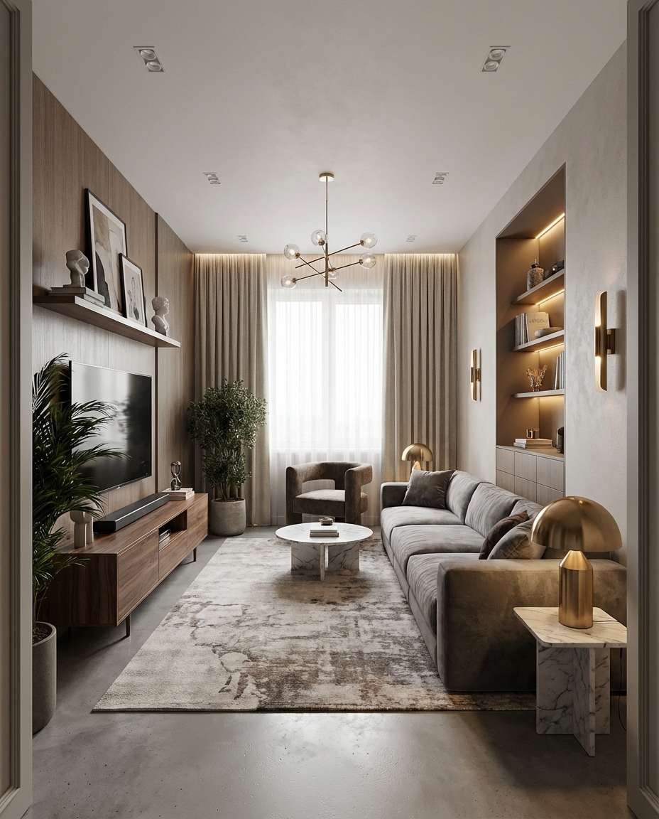 Дизайн гостиной в стиле Контемпорари — пример интерьера от нейросети RoomGPT