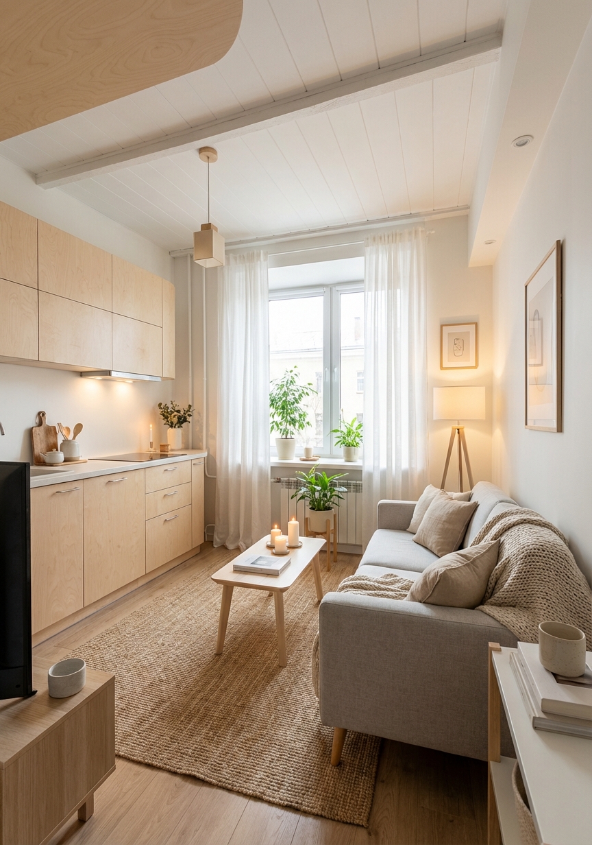 Дизайн гостиной в стиле Хюгге — пример интерьера от нейросети RoomGPT