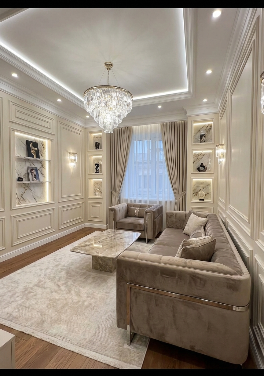 Дизайн гостиной в стиле Классика — пример интерьера от нейросети RoomGPT