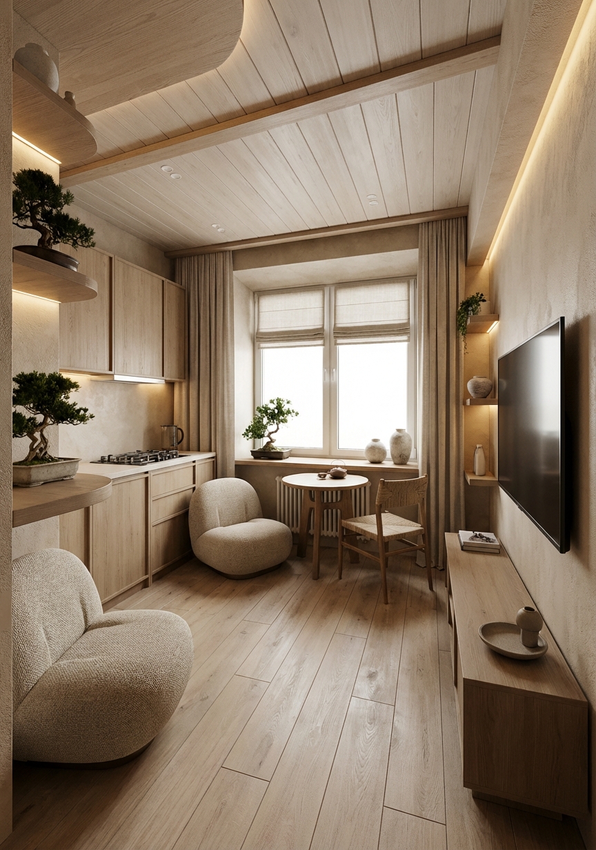 Дизайн кухни в стиле Japandi — фото интерьера от нейросети RoomGPT