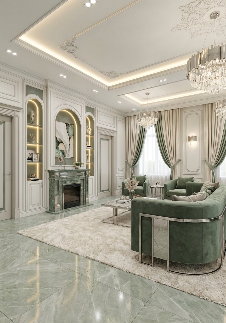 Дизайн гостиной в стиле Классика — пример интерьера от нейросети RoomGPT