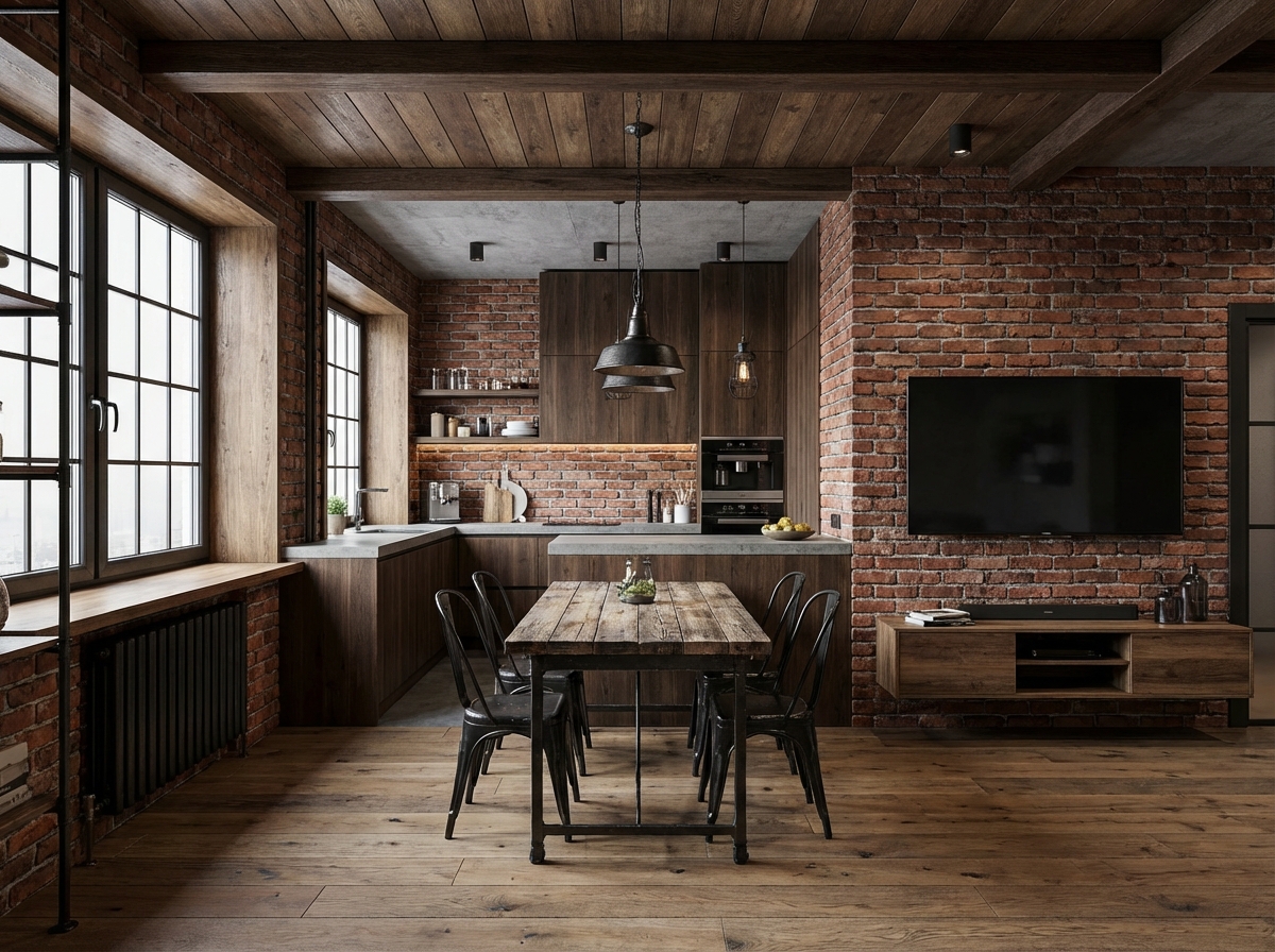 Дизайн кухни в стиле Лофт — пример интерьера от нейросети RoomGPT