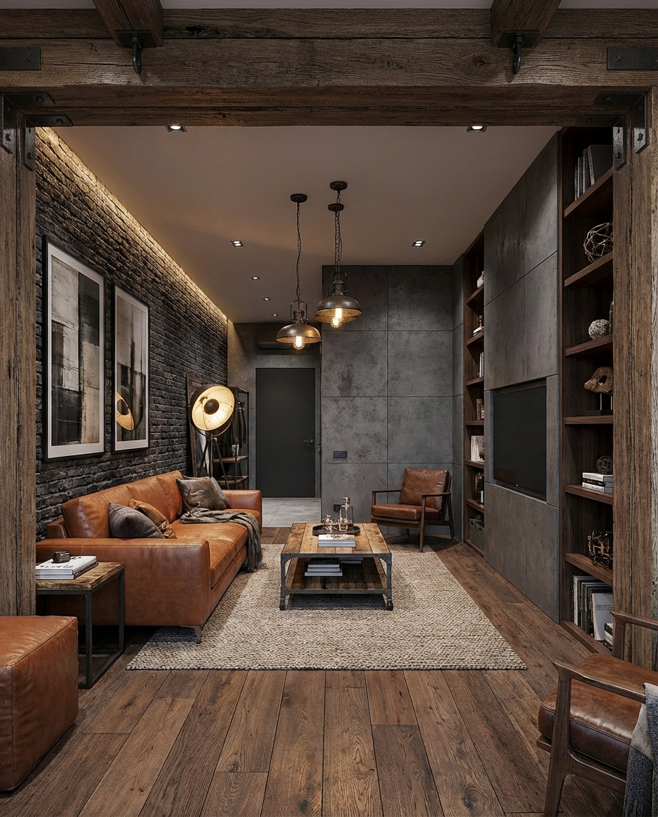 Дизайн гостиной в стиле Лофт — пример интерьера от нейросети RoomGPT
