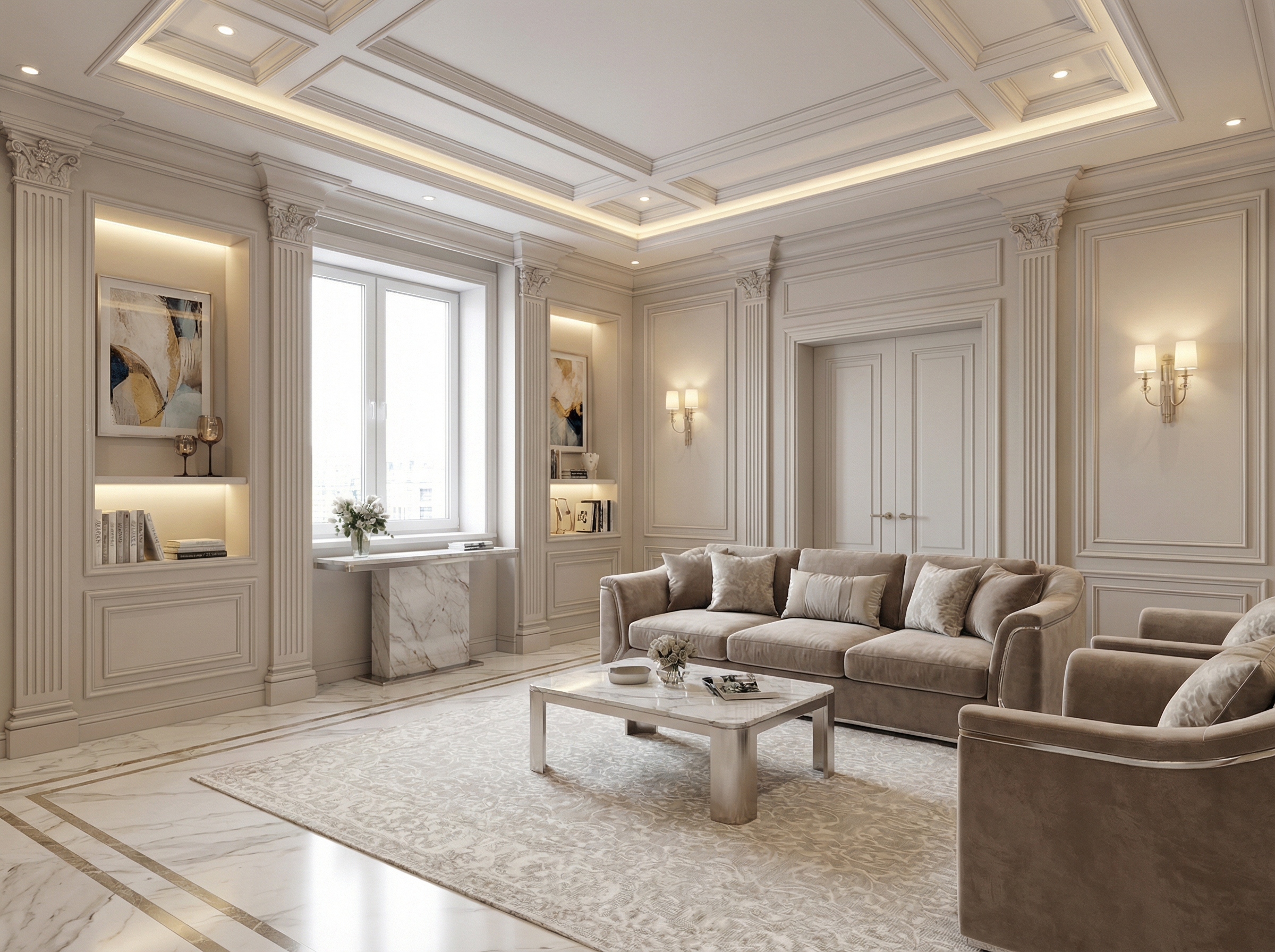 Дизайн гостиной в стиле Классика — пример интерьера от нейросети RoomGPT