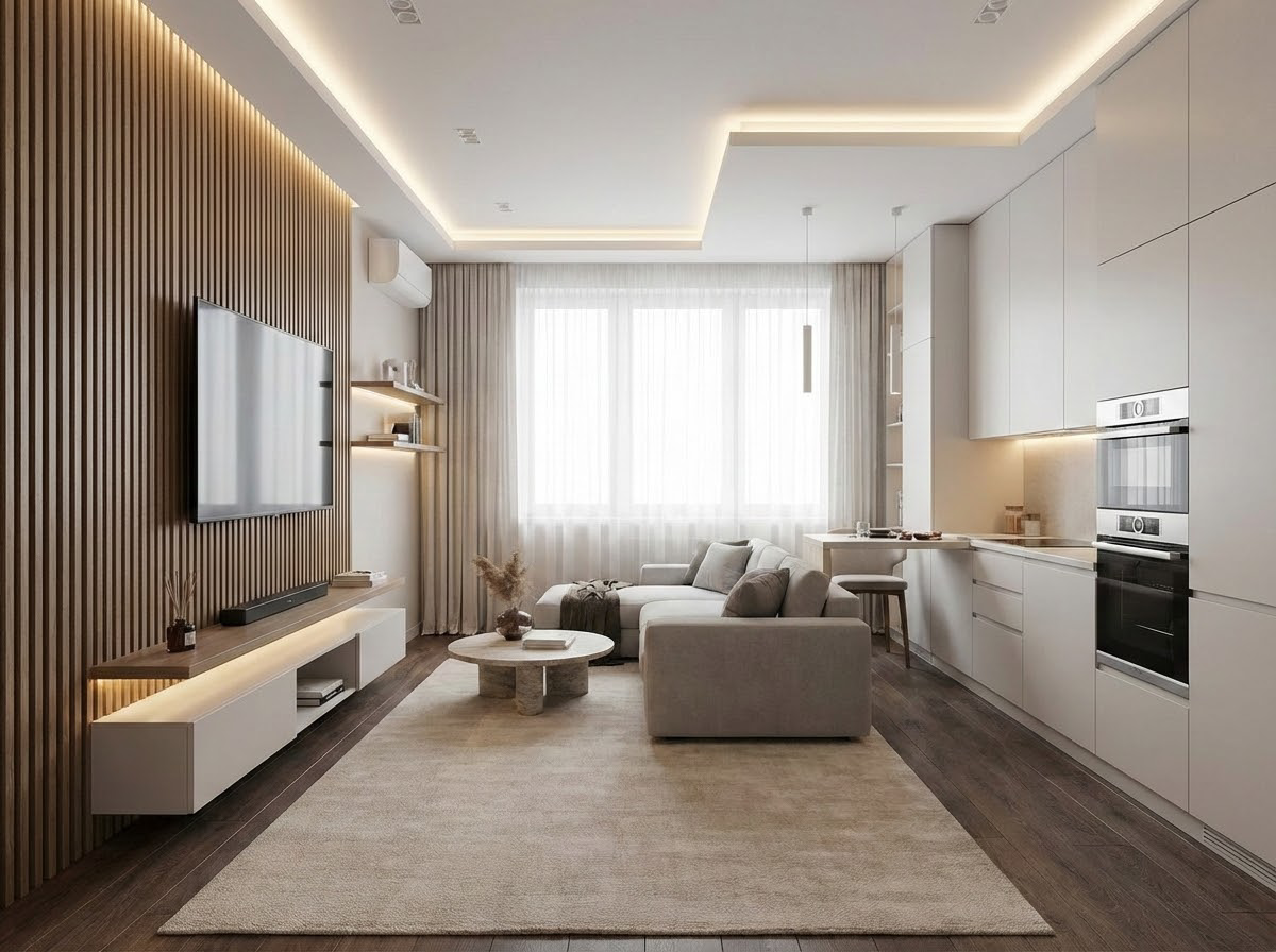 Дизайн гостиной в стиле Минимализм — пример интерьера от нейросети RoomGPT