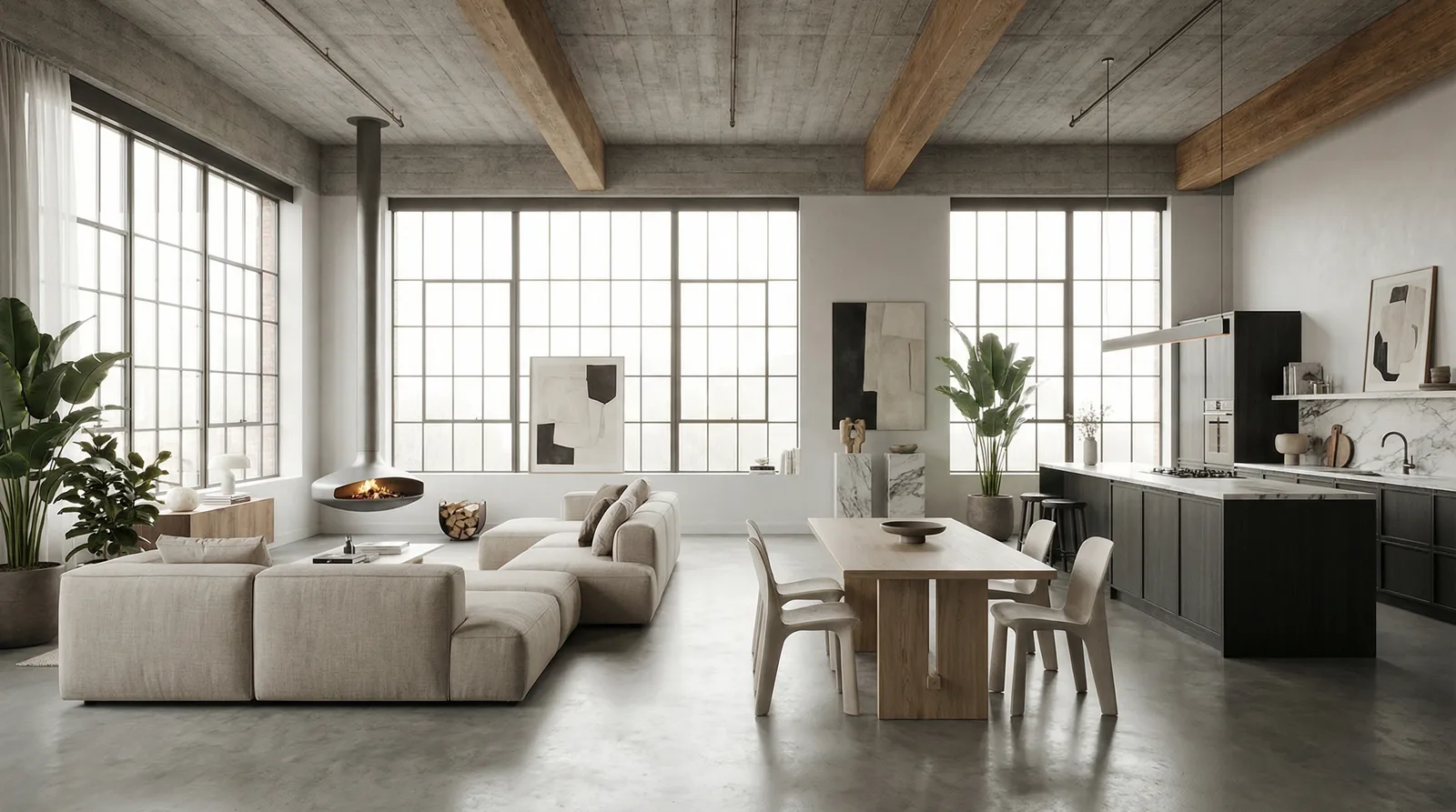 Открытая планировка в стиле Контемпорари — пример интерьера | RoomGPT