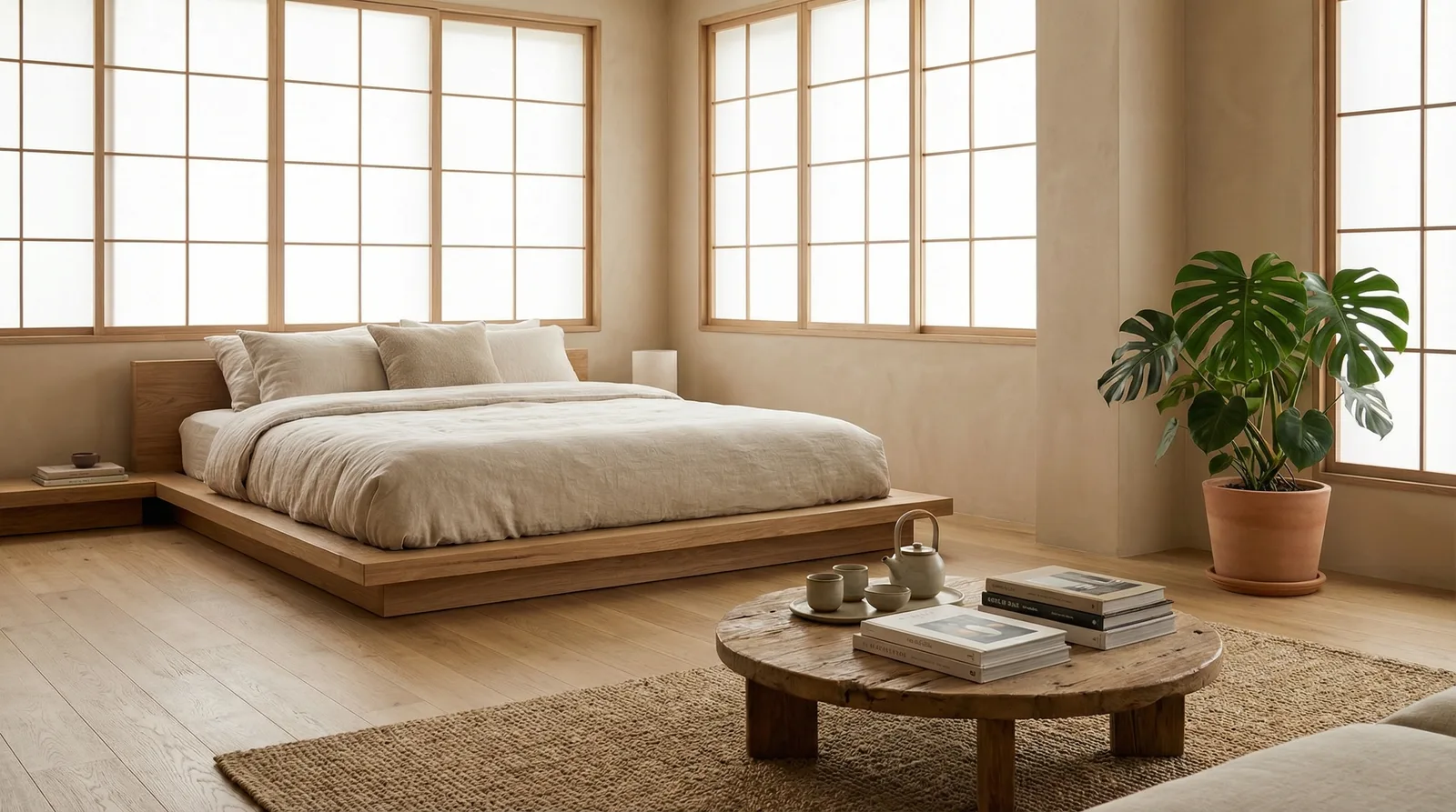 Низкая мебель в стиле Japandi — пример интерьера | RoomGPT