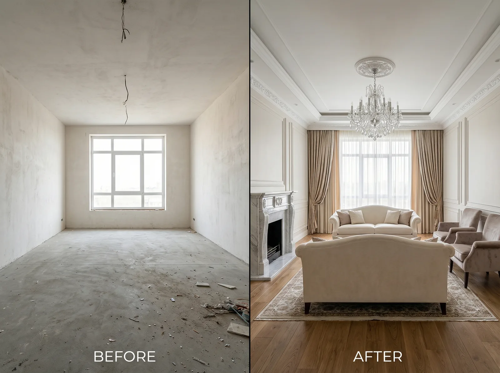 Трансформация интерьера в стиле Неоклассика — до и после | RoomGPT